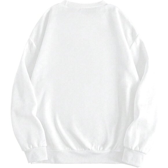 ⚡Women White Bk Imported Graphic Crewneck Casual Long Sleeve Pullover Sweatshirt - Picture 2 of 5
